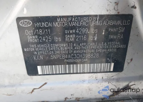 2012 Hyundai Sonata Gls из США, поврежденный, VIN 5NPEB4AC3CH398828